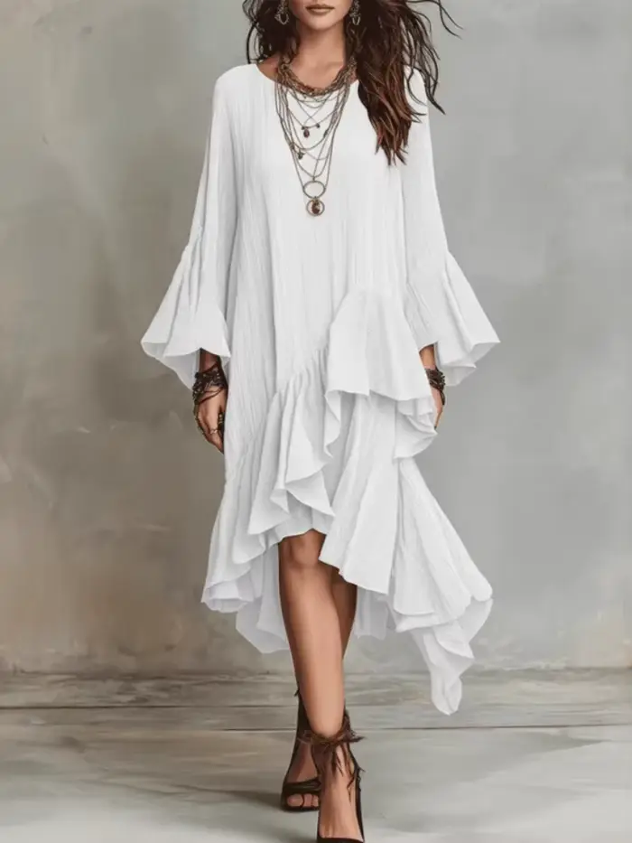 Robe élégante unie à col rond