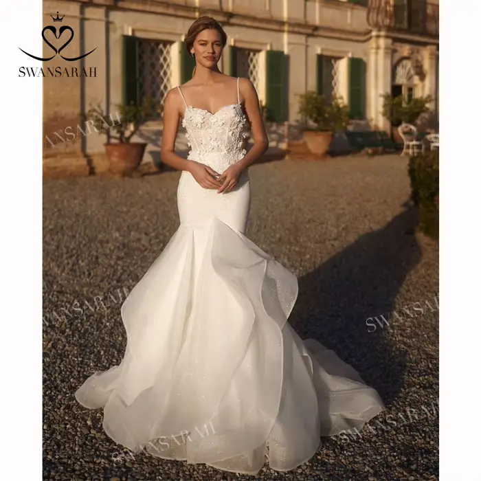 Robe De mariée sirène brillante, sans manches, fleurs 3D, personnalisée, SwanSarah P436, dos nu, 202