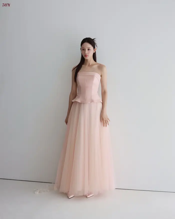 Robe de soirée élégante en tulle rose coréen TAFN