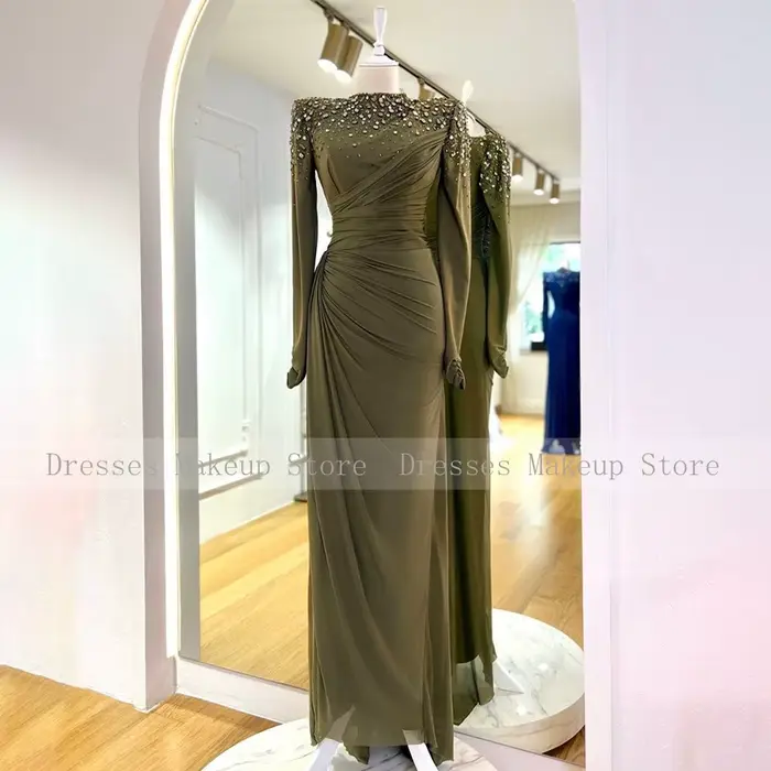 Robe de soirée de luxe en cristal pour femmes, manches longues, sirène/trompette, couleur personnalisable, silhouette élégante pour soirée officielle et mariage