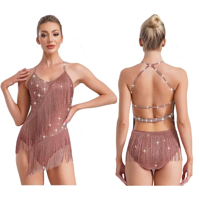 Robe de danse latine pour femmes adultes, costume de patinage artistique, de gymnastique rythmique, 