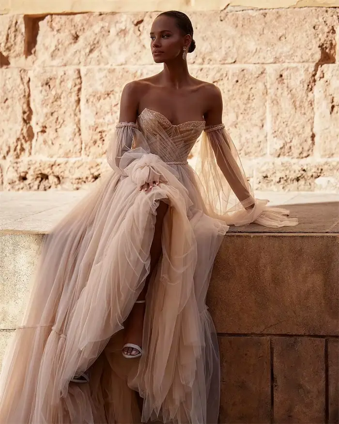 SSYTENS robes de mariée bohème élégantes personnalisées gonflées à manches longues Corset dos robe