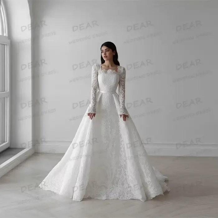 Luxe Boho robe De mariée élégante a-ligne Appliques fleurs à manches longues femmes robes