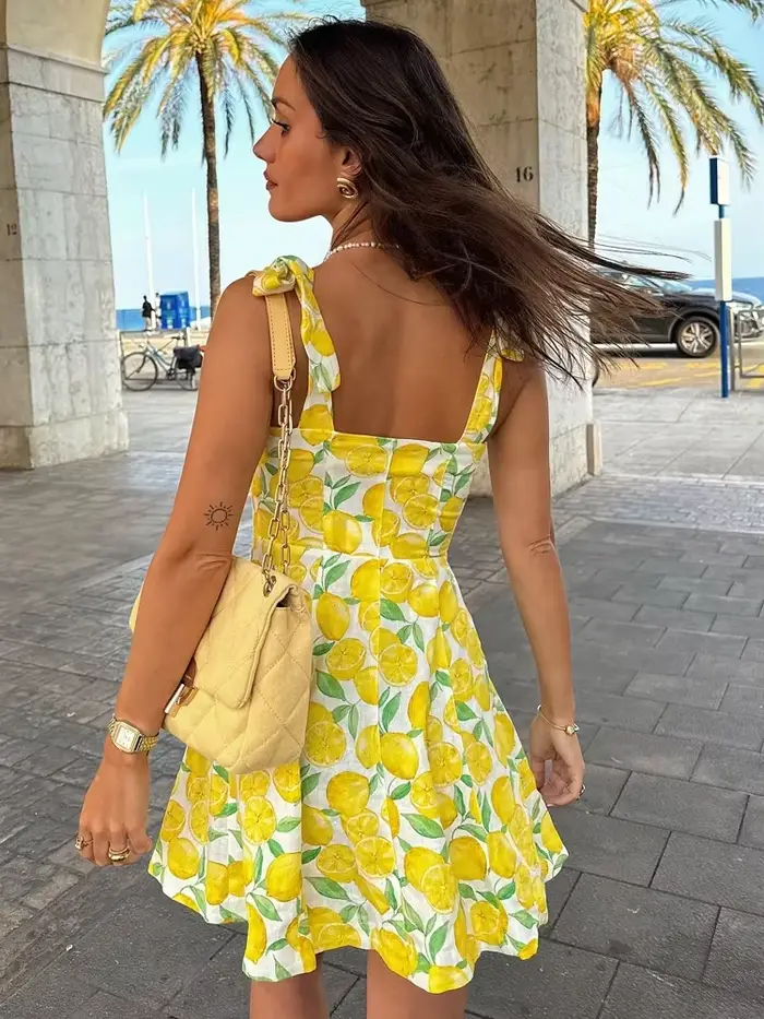 Mini robe d'été à imprimé citron pour femmes
