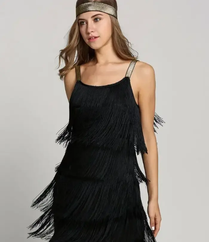 Robe d'été sexy à franges pour femmes, décontractée, plage, soirée, sans manches, col rond, polyester, noir, blanc, argent, occassions spéciales