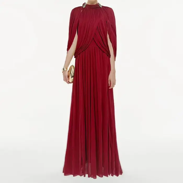 Robe longue plissée en mousseline chic pour femme style élégant sans manches longueur au sol pour occasion spéciale été