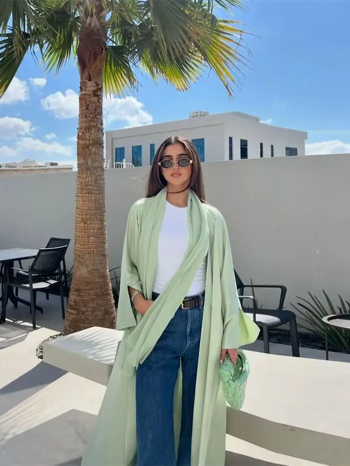 Abaya-Kimono en satin rose pour femmes