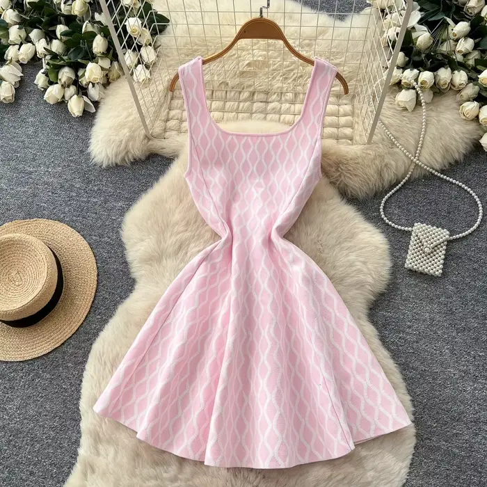 Robe Courte Femme Coupe Trapèze Y2K Streetwear Sans Manches Imprimée Sexy Taille Cintrée Élégante Épissée Soirée Travail 2026