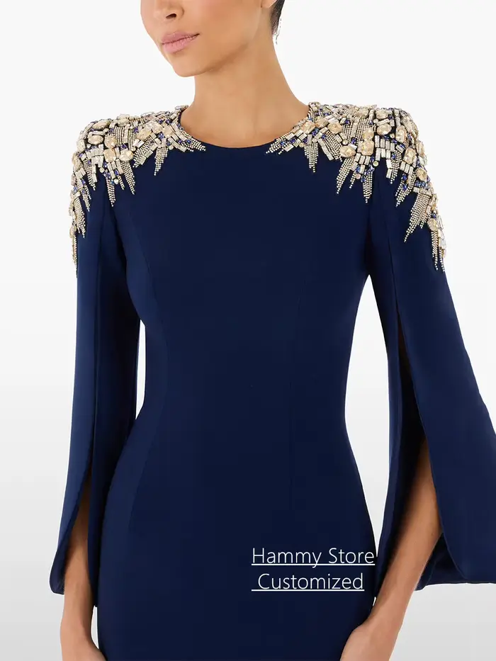 Robe de soirée marine personnalisée avec perles et cristal pour femmes occasions spéciales soirée officielle