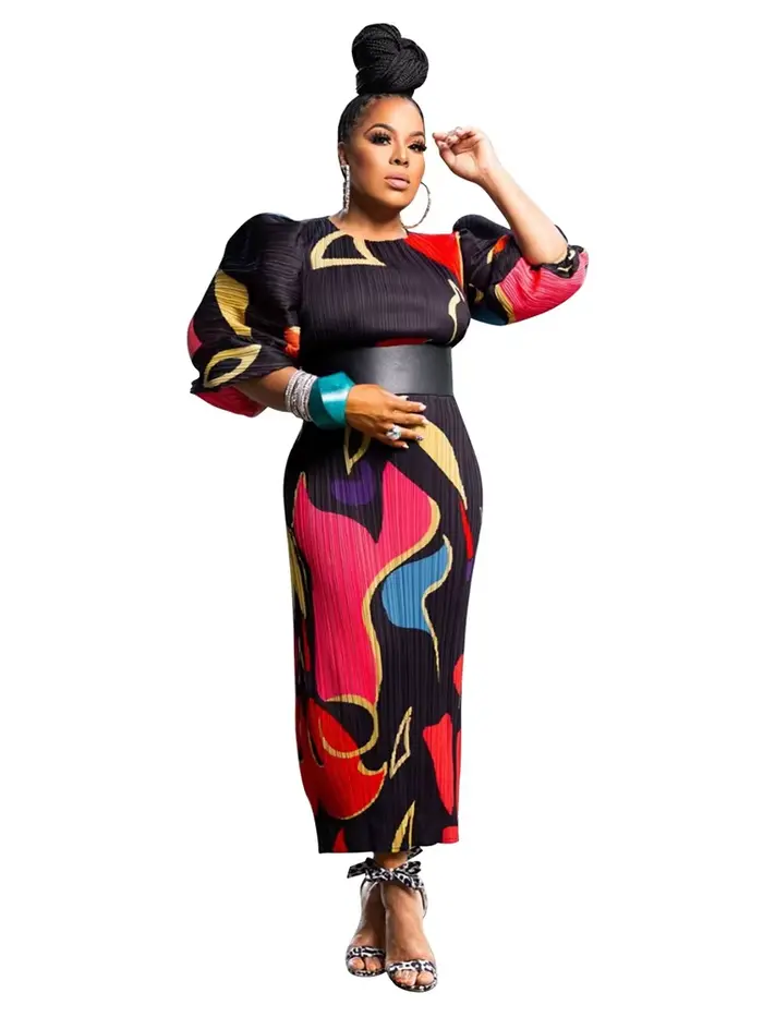 Robe élégante à manches bouffantes pour femmes grandes tailles automne soirée événements spéciaux