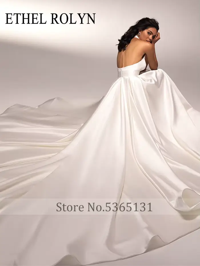 ETHEL ROLYN ivoire élégant Satin robe De mariée romantique Simple col rond