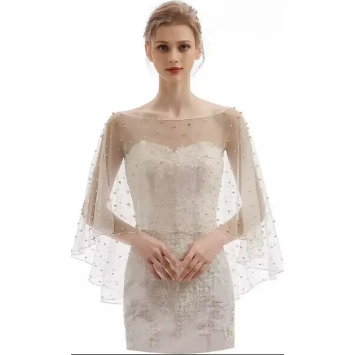 Robe de mariée châle d'épaule pour mariée, cape en Tulle perlé fait à la main pour photographie de m