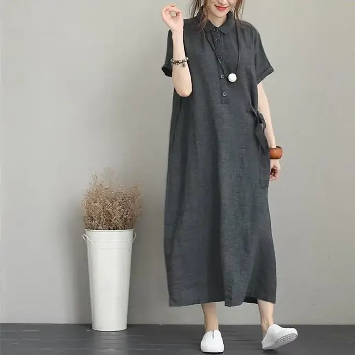 Robe décontractée pour femme en coton et lin