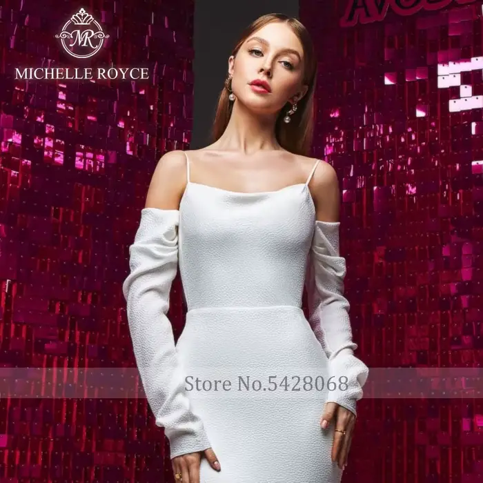 Michelle Royce a-ling robes De mariée Sexy col bateau bretelles Spaghetti dos nu élégant Court Train
