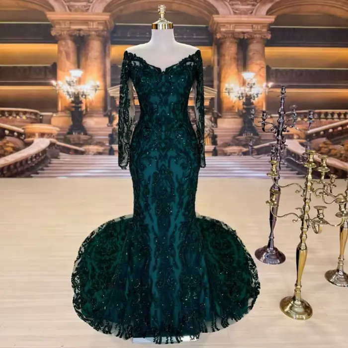Robe de mariée sirène de luxe verte pour Nikkah