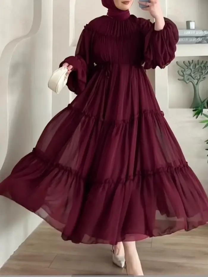 Robe élégante de dubaï pour femmes musulmanes Abaya Eid Ramadan Jalabiya robes de soirée solides