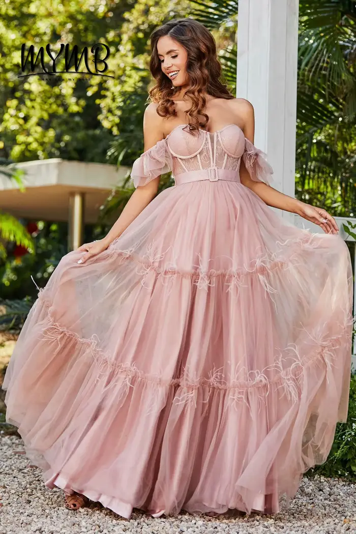 MYMB élégant bleu a-ligne robes de demoiselle d'honneur pour la fête de mariage hors épaule soirée Gwon Sexy bretelles