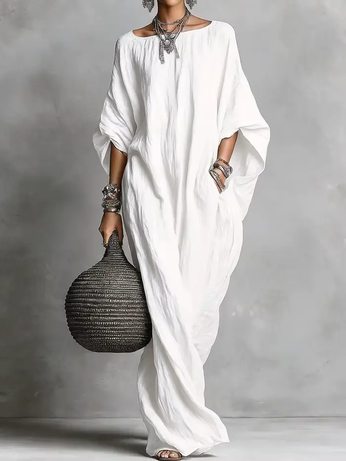 Robe de soirée ample à manches chauve-souris trois-quarts