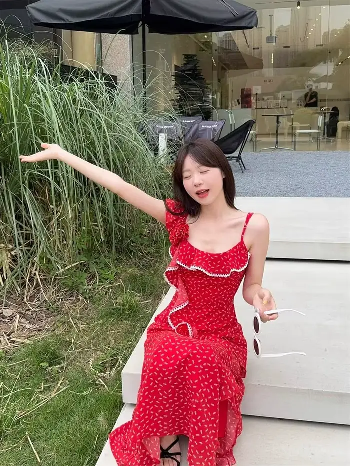 Robe florale d'été de Style vacances français avec volants