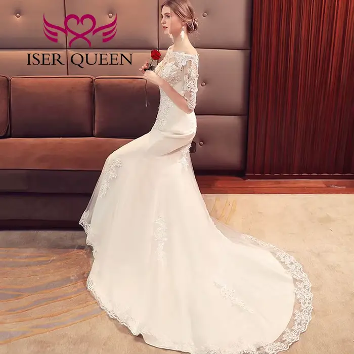 Robe de mariée personnalisée ISER QUEEN style sirène avec train de chapelle et décoration en dentelle et perles pour femmes occasions spéciales