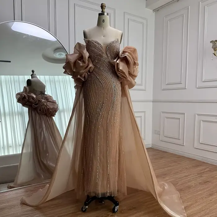 Robe de soirée sirène rouge arabe de luxe
