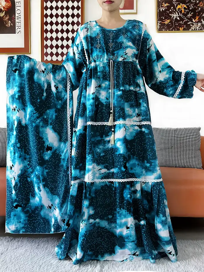 Robe Kashkha Dubaï en Coton Fleuri Style Bohème Décontracté Polyvalent Occasions Spéciales