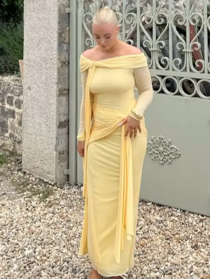 Robe de soirée en crêpe jaune