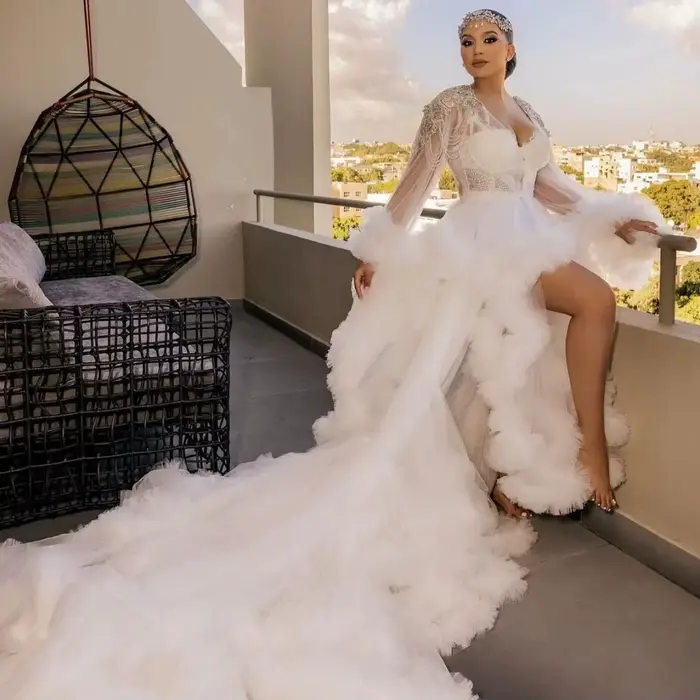 Robe de Mariée de Luxe Personnalisée, Extra Bouffante, à Volants, Perles, en Tulle, pour Patients de