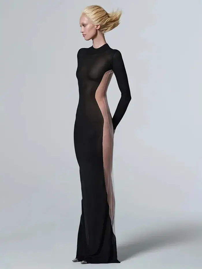 Robe transparente noire pour femme