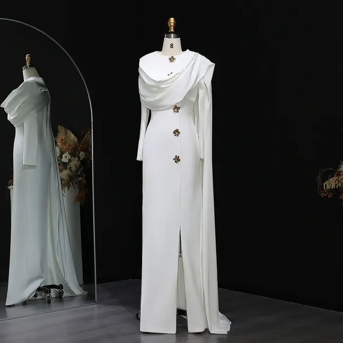 Robe de soirée sirène Sharon Said style Dubaï avec cape et manches longues pour mariage et fête en polyester élégante à offrir pour femme occasions spéciales