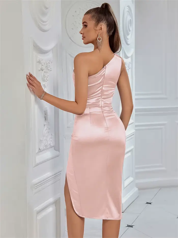 Robe de soirée bleue sexy sans manches pour femmes, silhouette gaine, décolleté asymétrique, matériau extensible, pour célébrités, soirées, mariages et vacances
