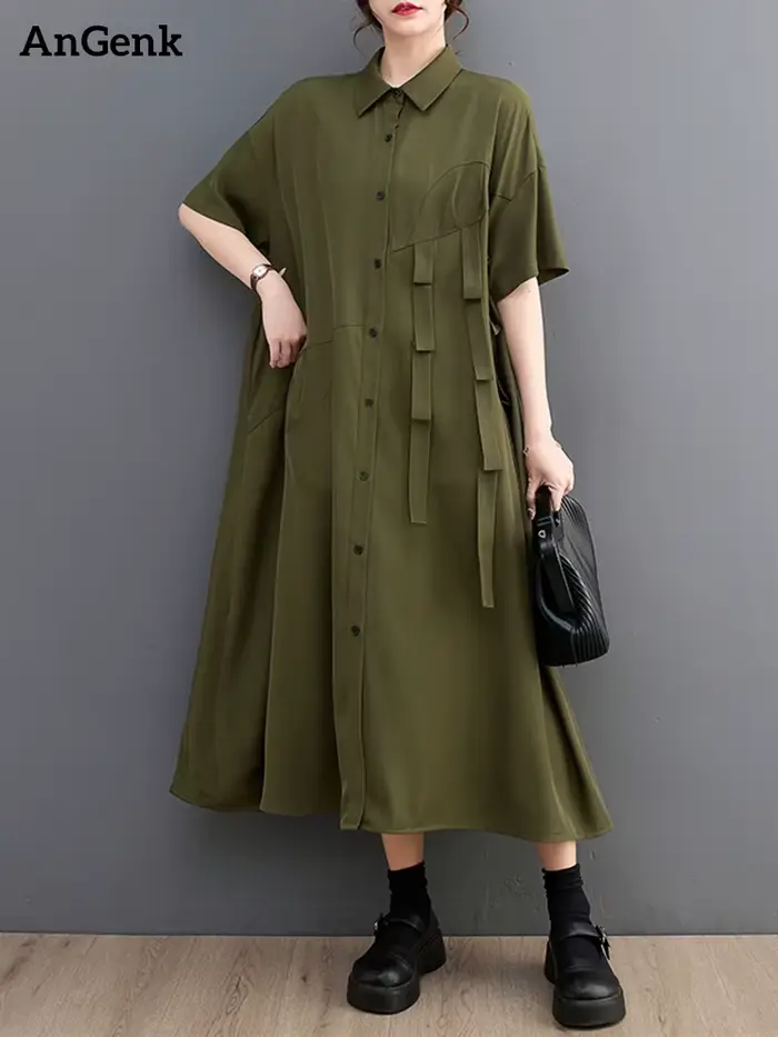 Robe Chemise Décontractée à Manches Courtes pour Femme Élégante et Vintage Occasions Spéciales Printemps Été