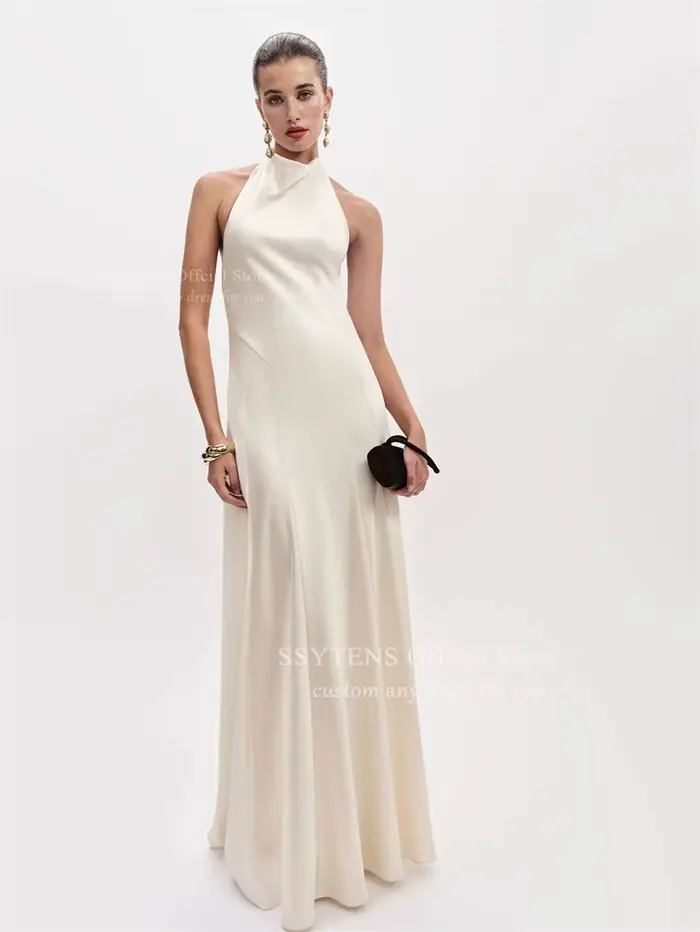SSYTENS Robes de mariée civiles sexy dos nu en satin de soie