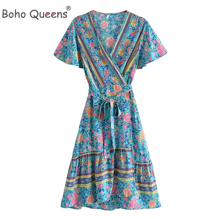 Mini robe portefeuille à fleurs style Boho pour femmes