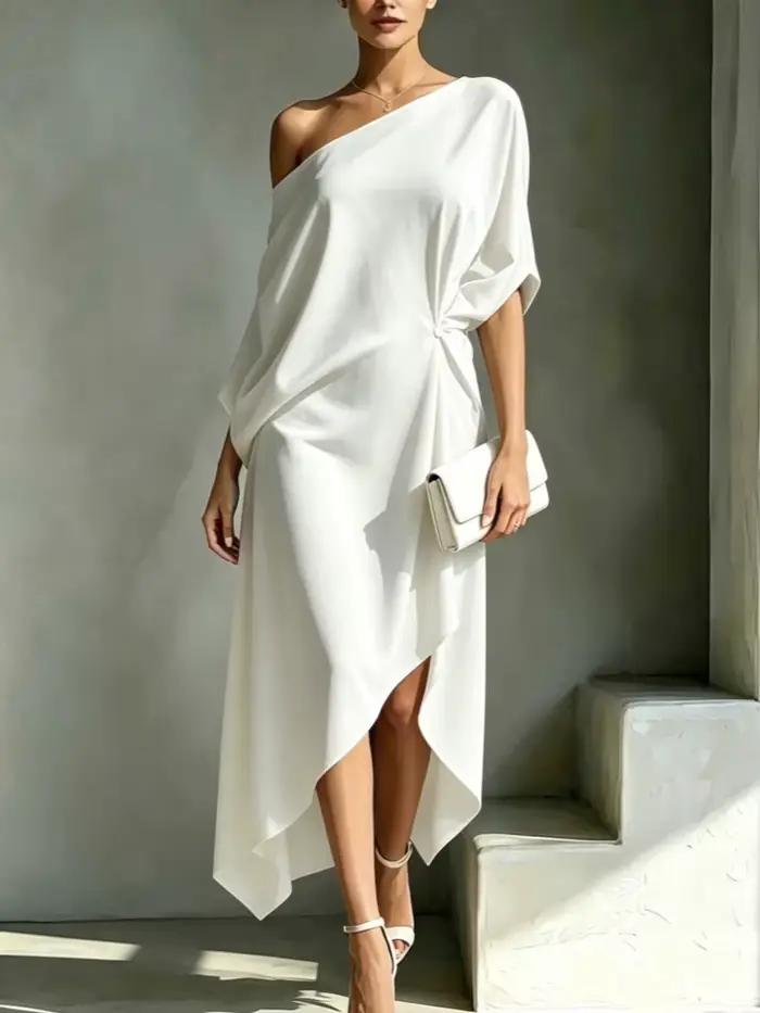 Robe élégante à épaules dénudées et manches courtes pour femme