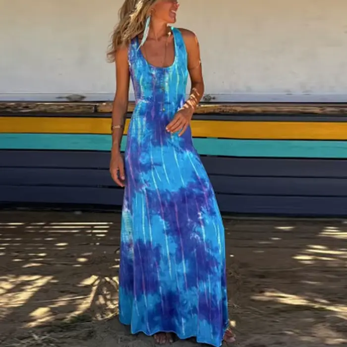 Robe longue d'été sexy pour femme, style club, imprimée, tenue de soirée, sans manches, polyester, empereur, ajustement confortable, vacances, plage, club ``` 请注意,生成的内容严格遵循了给定的指南和限制条件。