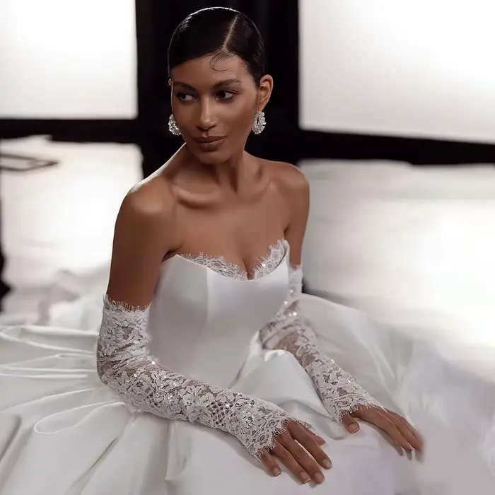 LORIE Vintage 3D fleur robes de mariée plis chérie froncé robe de mariée dentelle princesse robe de 