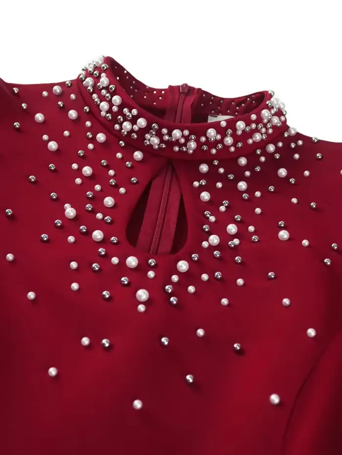 Robe d'invitée de mariage personnalisée en polyester et élasthanne avec perles et volants pour femmes, style sexy et club, idéale pour les mariages, anniversaires, bal et soirées romantiques