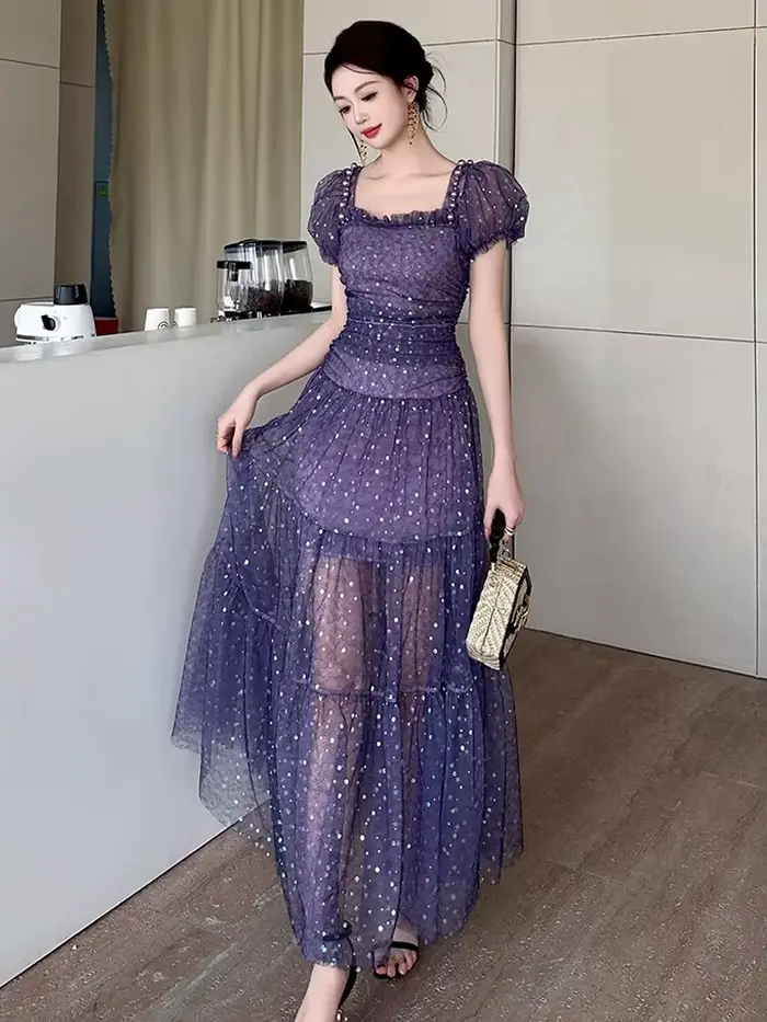 Robe de soirée en maille violette pour femme