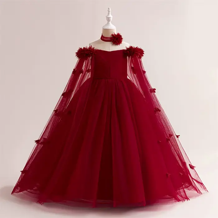 Robe de Demoiselle d'Honneur Rose en Tulle pour Fille