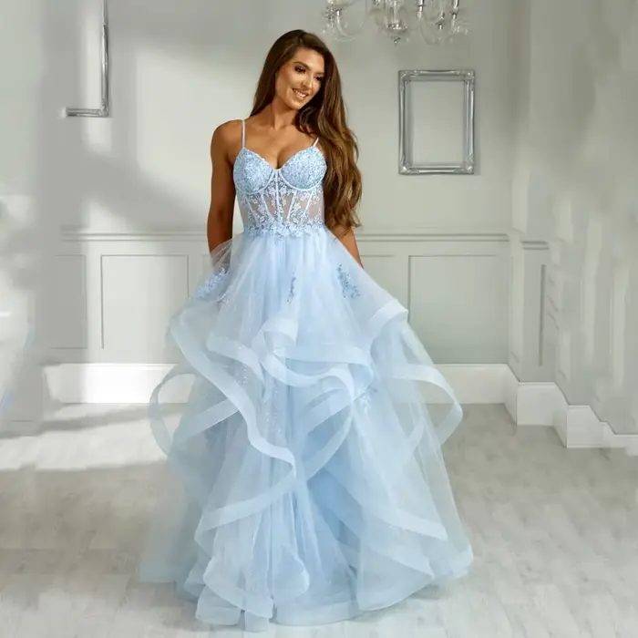 Robe de bal élégante en polyester avec décolleté en V et appliques pour femmes occasions spéciales et galas