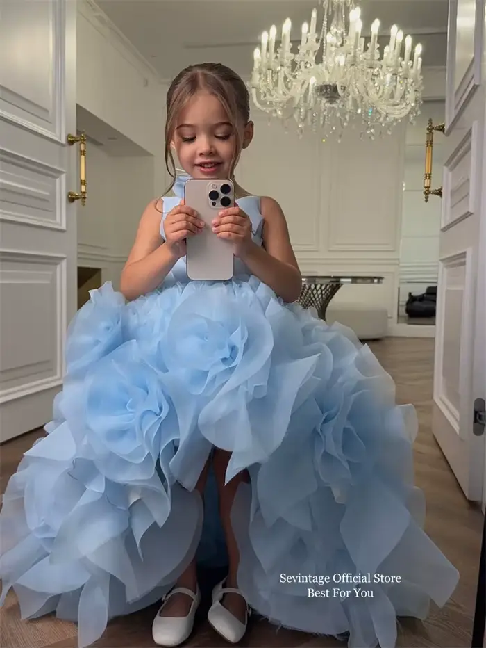 Sevintage – robes à fleurs bleues pour filles