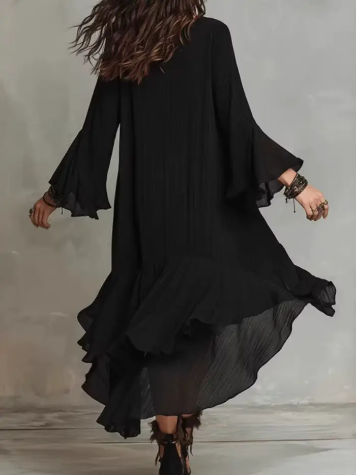 Robe élégante unie à col rond