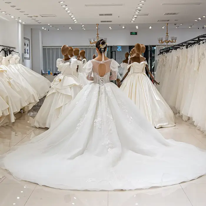 9178 Personnalisé De Luxe Princesse Robe De Mariée 2025 Long Train Manches Bouffantes