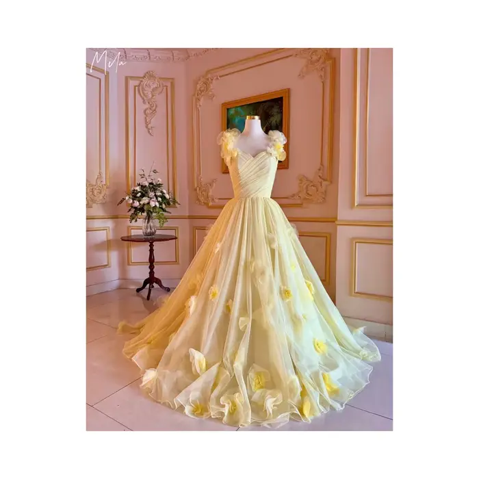 Robe de soirée en soie longue avec dentelle et appliques modèle Mila pour cérémonie officielle mariage et occasion spéciale