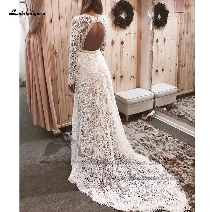 Yanshmigown-Robe de mariée sirène en dentelle bohème de luxe, manches longues, sexy, patients, mariage sur la plage, quelle que soit la robe personnalisée, 2024