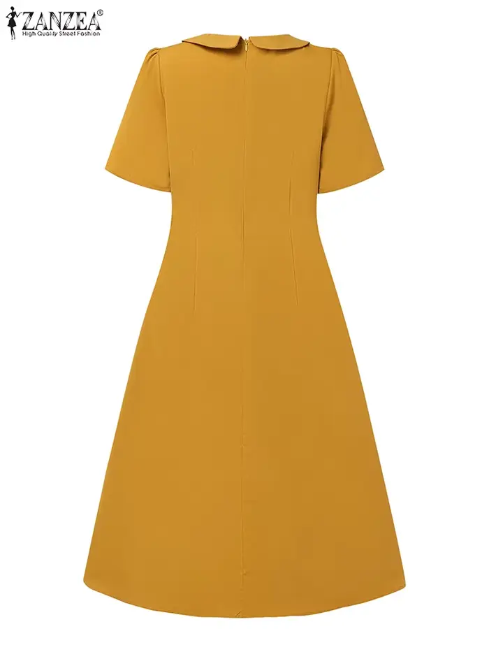 Robe d'été ZANZEA élégante à manches courtes pour femmes occasions spéciales polyester mi-mollet style bureau femme