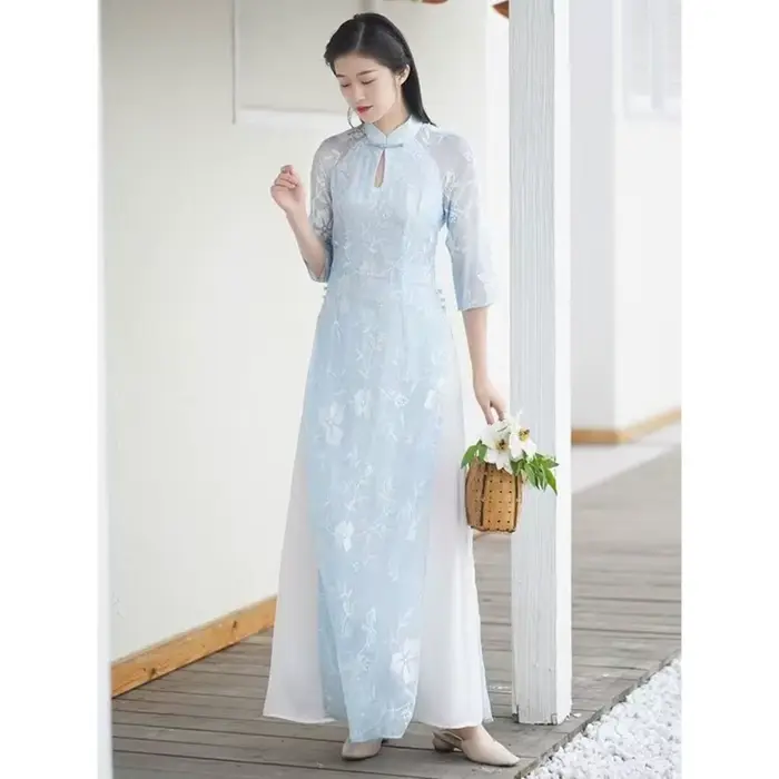 Nouveau Ao Dai Cheongsam-robe d'été légère pour l'obtention du diplôme, design moderne simplifié, tenue vietnamienne traditionnelle élégante