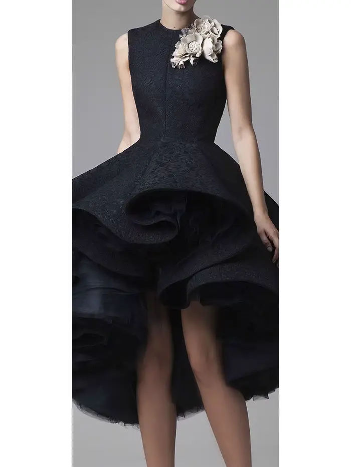 Robe Courte de Bal Coupe A-Line Longueur Genou avec Appliques Col Rond Sexy Élégante Ajustée pour Anniversaire Soirée Danse en Dentelle Plissée Sans Manches pour Femme