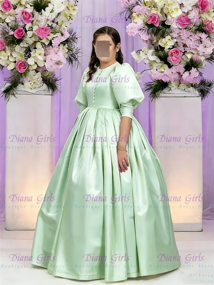 Robe de demoiselle d'honneur élégante en satin avec manches bouffantes et style princesse pour petite fille occasions spéciales première communion mariage anniversaire soirée